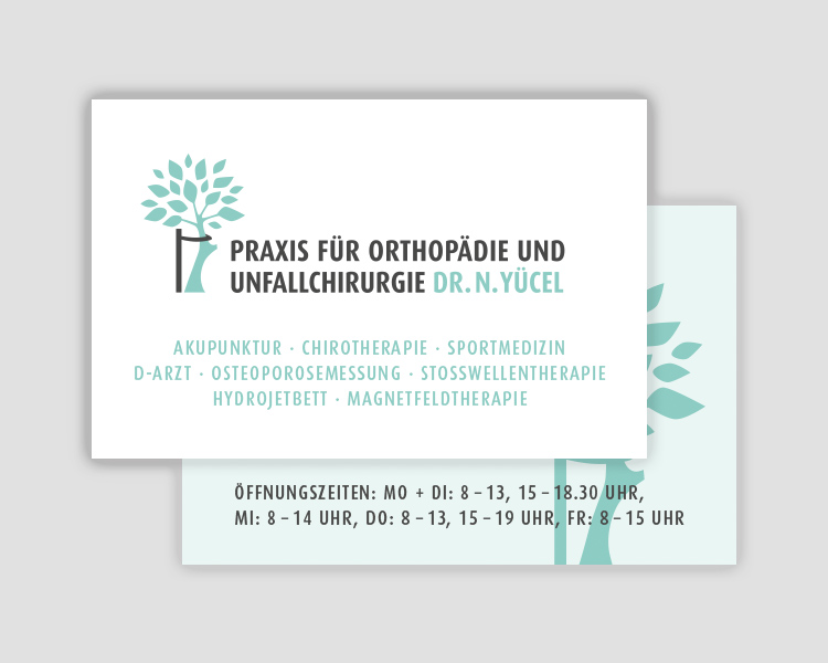 Visitenkarten für die Praxis für Orthopädie und Unfallchirurgie Dr. N. Yücel